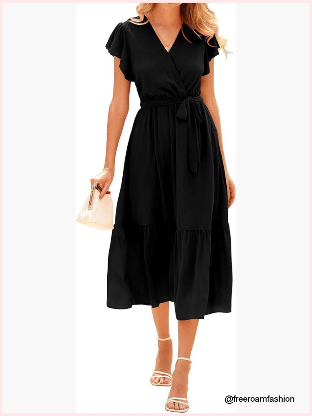 Summer Bohemian Floral Wrap V Neck Ruffle Sleeveless Midi Dress S M L XL